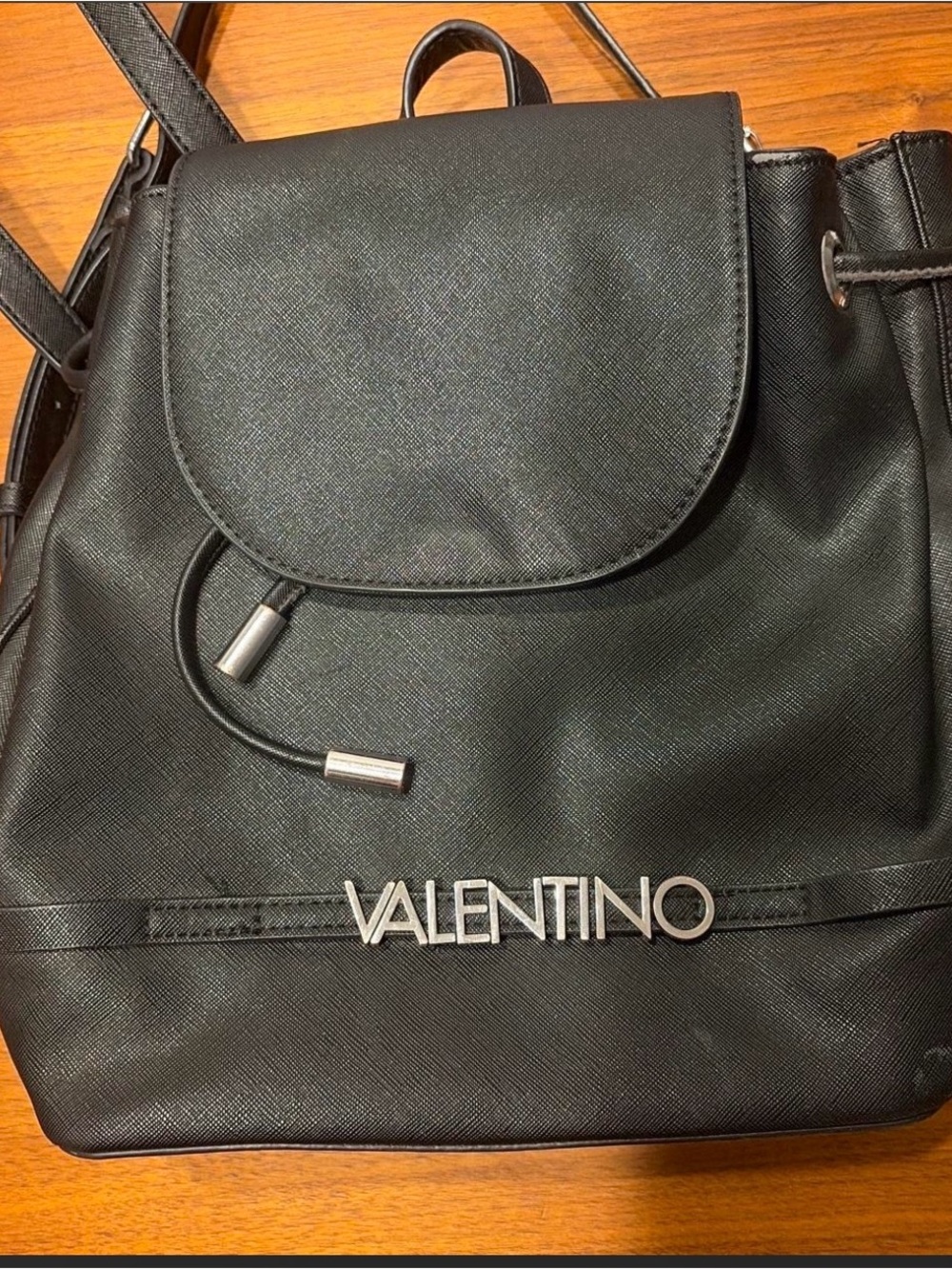 Valentino Black Drawstring Backpack with Silver Logo
